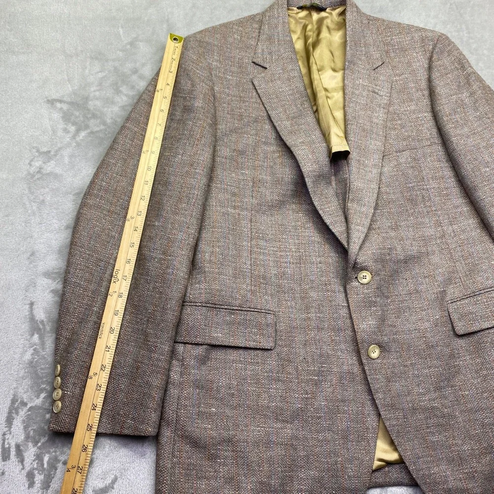 VTG Orvis‎ Mens Herringbone Tweed Blazer Tan Brown Striped Sport Coat 2 Bttn 46R